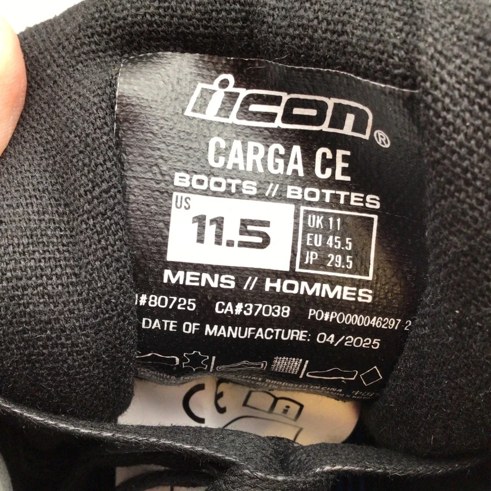 ICON Carga CE Stealth Black Suede Motorcycle Riding Boots Mens Size 11.5 NEW‎